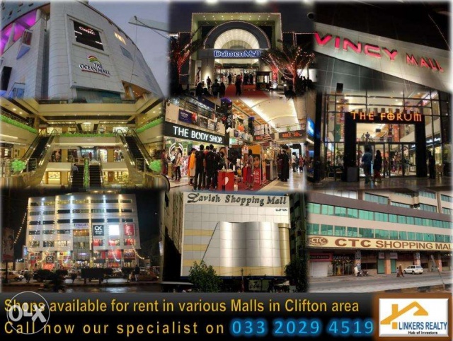 Shops available for rent in different malls in Clifton area