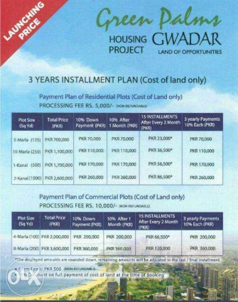 Green Palm Gwadar By Rafi Group 3 year installment Plan 10% Booking